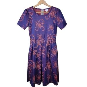 LuLaRoe | Amelia Purple & Orange Floral Scroll Dress Size Medium